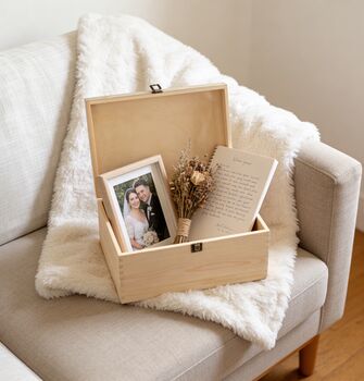 Personalised Wedding Watercolour Flowers Large Wooden Keepsake Box, 3 of 5