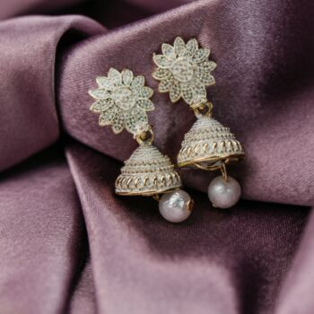Small White Intricate Floral Colourful Boho Jhumkis, 3 of 10