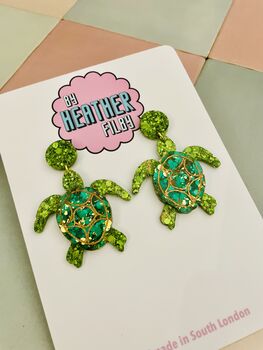 Ocean Wanderer Turtle Glitter Resin Earrings, 4 of 4