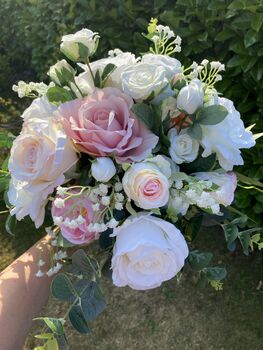 Champagne, Blush Pink, White Rose Bridal Bouquet, 8 of 12