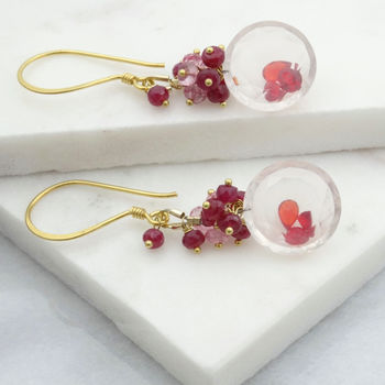Rose Quartz, Ruby Spinel Gold Earrings, 4 of 6