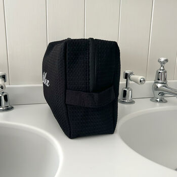 Personalised Black Monogrammed Waffle Wash Bag, 5 of 7