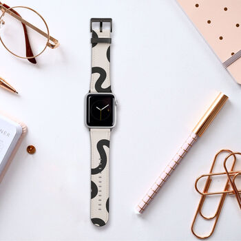 White Swirl Lines Vegan Leather Apple Watch Band, 6 of 7