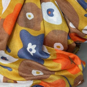 Paint Splodge Floral Print Scarf In Mustard Yellow, 3 of 4