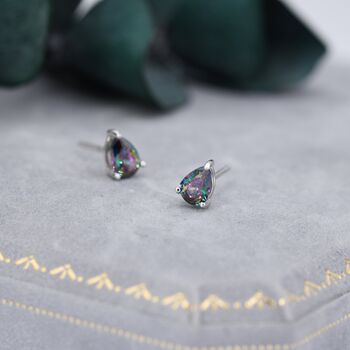 Sterling Silver Mystic Black Droplet Stud Earrings, 2 of 9