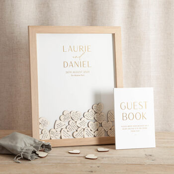 Modern Elegance Foiled Drop Top Frame Wedding Guest Book, 4 of 5