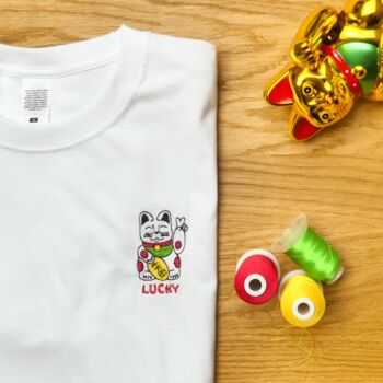 Lucky Cat Embroidered T Shirt, 6 of 7