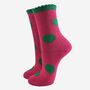 Women's Glitter Socks Hot Pink Green Large Polka Dots, thumbnail 2 of 5