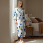 Blue Flower Block Print 100% Cotton Dressing Gown Kimono, thumbnail 1 of 11