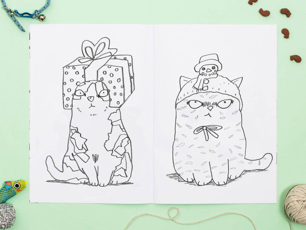 Colouring Splash Kitchen Island cats in christmas hats colouring book