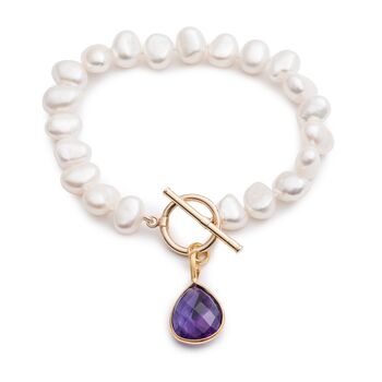 Clara Freshwater Pearl Bracelet With Amethyst, 2 of 3