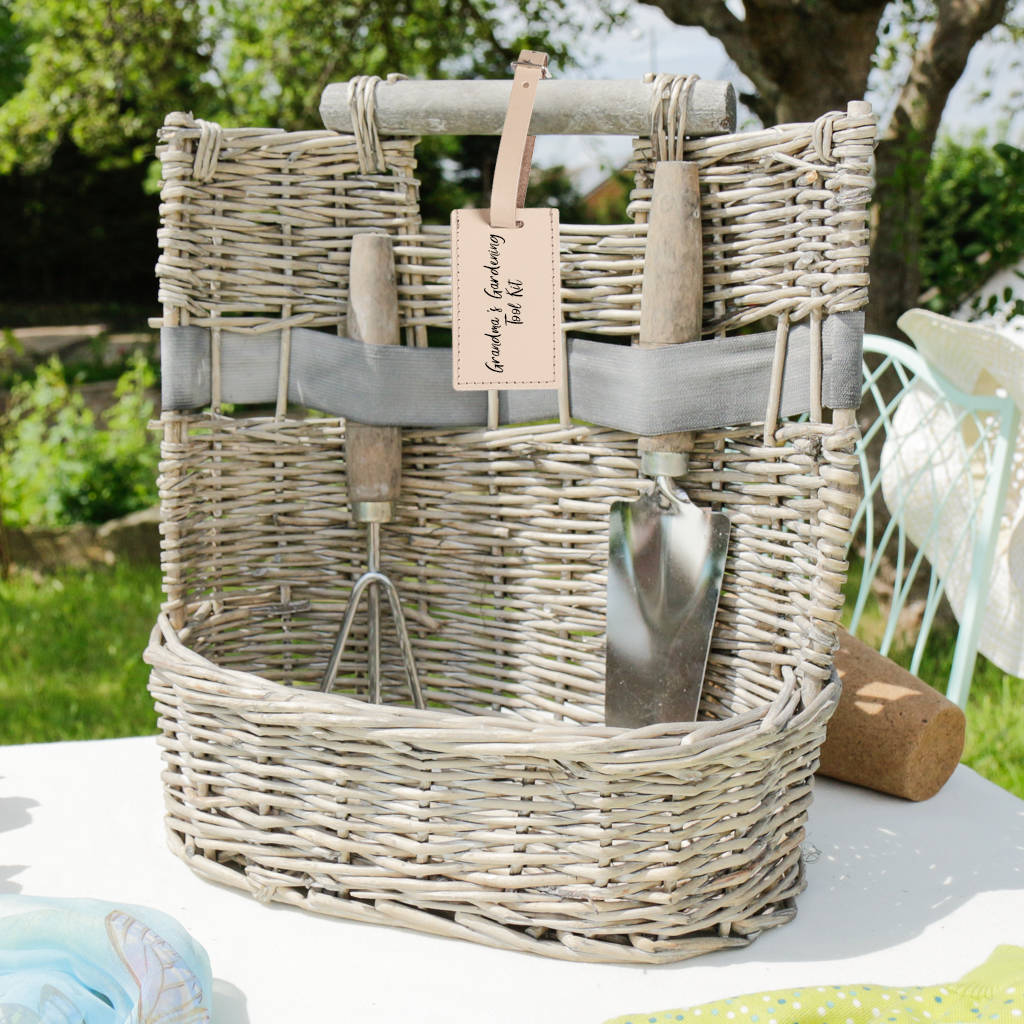 personalised willow basket with garden tools by dibor