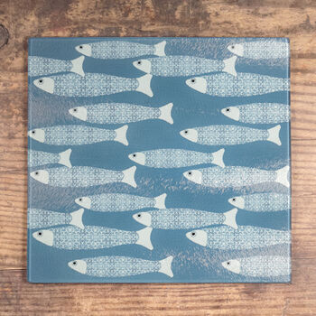 Teal Blue Ocean Shoal Chopping Board Heatproof Trivet, 4 of 9