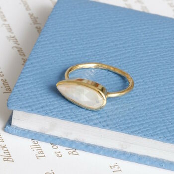 18ct Gold Vermeil Almond Moonstone Gemstone Ring, 3 of 6