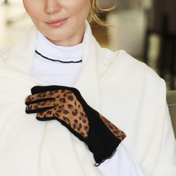 Leopard Suede Stretchy Fabric Applique Gloves, 6 of 12