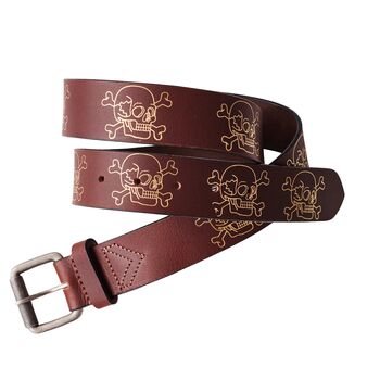 Skull Mens Leather Jeans Belt With Optional Secret Message, 3 of 3