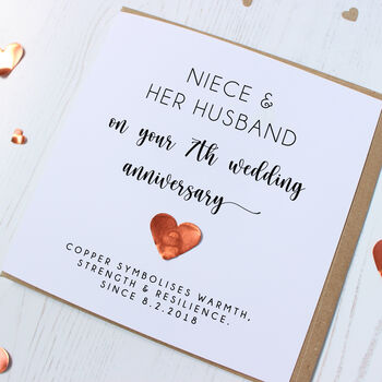 Personalised 7th Anniversary Card With Copper Heart, 6 of 11