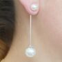 Rose Gold Plated Statement Double Pearl Drop Earrings, thumbnail 2 of 5