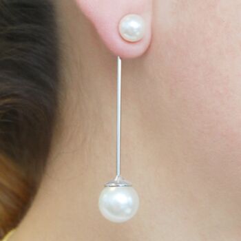 Rose Gold Plated Statement Double Pearl Drop Earrings, 2 of 5