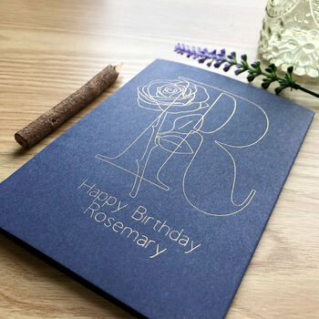 Personalised Gold Foil Initial Rose Flower Card, 4 of 12