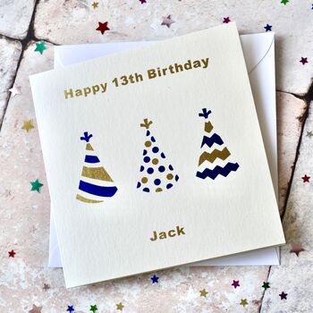 Personalised Birthday Party Hat Gold Foil Card, 4 of 4