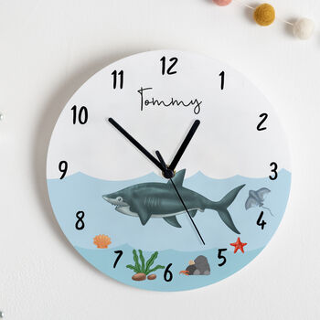 Shark Themed Personalised Bedroom Wall Clock, 2 of 2