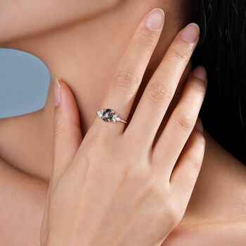 Sterling Silver Oval Cabochon Moss Agate With Cz Engagement Ring, 5 of 12