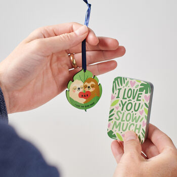Personalised Couple's Sloth Keepsake In A Tin, 2 of 5