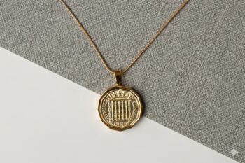 1956 70th Birthday Brass Threepence Coin Pendant, 2 of 3