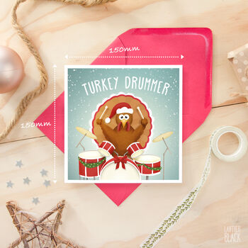 Turkey Drummer Funny Pun Christmas Card Drums Music, 2 of 4