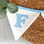 Baby Blue Bunting, New Baby Nursery Gift, Cream And Blue Personalised Bedroom Wall Banner, thumbnail 10 of 10
