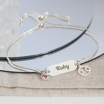 Sterling Silver Cancer And Engraved Name Bracelet, 2 of 9