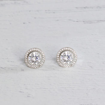 Sterling Silver Round Crystal Earrings, 2 of 6