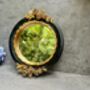 16cm Round Wall Mirror Black Frame With Gold Flower Detail, thumbnail 4 of 9