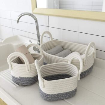 Set Of Three White And Grey Woven Storage Baskets, 3 of 4