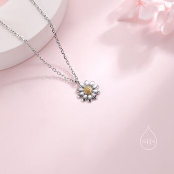 Sterling Silver Extra Tiny Little Daisy Flower Pendant Necklace, 3 of 11
