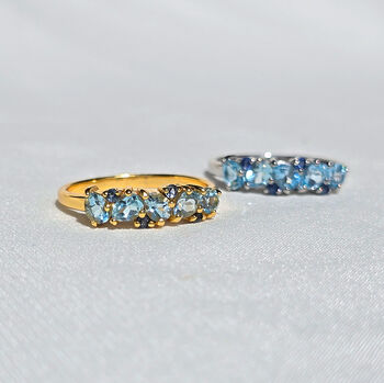 Blue Sapphire And Blue Topaz Pear Cut Half Eternity Band In Sterling Silver And Gold Vermeil, 11 of 11