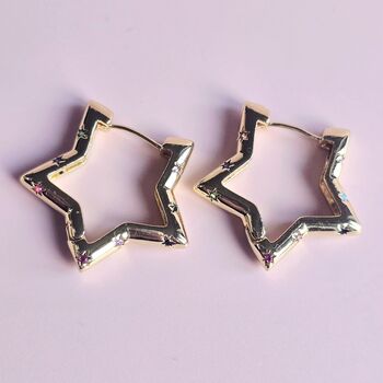 Star Hoop Earrings With Cubic Zirconia, 6 of 7