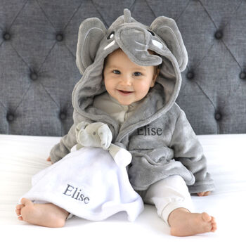 Personalised Elephant Gown And Elephant Comforter Set, 3 of 12