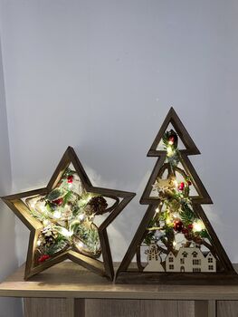 Wooden Christmas Light Up Ornament Tree And Star Set, 4 of 12