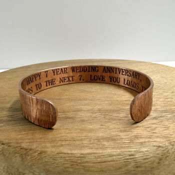 Personalised Unisex Thick Woodgrain Copper Cuff Bracelet, 2 of 3