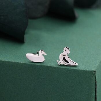 Mismatched Chicken And Duck Stud Earrings In Sterling Silver, 6 of 12