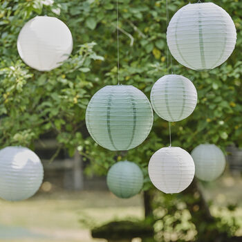 Sage And White Paper Lantern Hanging Decorations, 3 of 4
