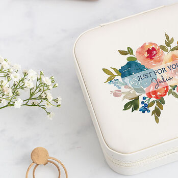 Personalised Peach And Navy Roses Travel Jewellery Box, 2 of 4