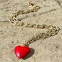 Red Hot Puffy Enamel Heart Necklace With Textured Chain, thumbnail 4 of 5