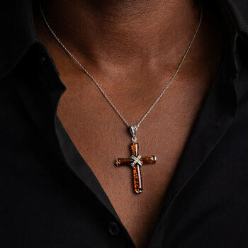 Personalised Sterling Silver Baltic Amber Cross Pendant Necklace, 2 of 11
