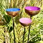 Set Of Three Colour Coated Copper Cup Rain Catchers – Pink, Blue, Lilac, thumbnail 3 of 5