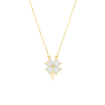 White Opal Four Leaf Clover Sterling Silver Necklace In Gold, 3 of 7