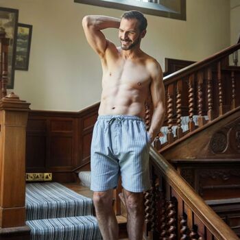 Men's 'Chalk' Stripe Brushed Cotton Pyjama Shorts, 3 of 4