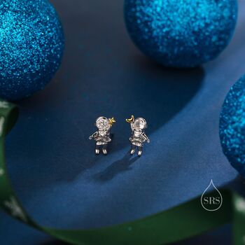 Astronaut Cz Stud Earrings In Sterling Silver, 5 of 11